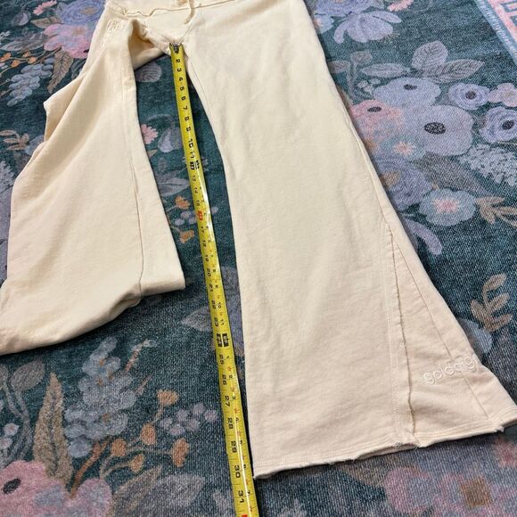 Golddigga Track Pants y2k Womens Large Cream Flare Leg Sweatpants Drawstring 90s - Picture 11 of 16